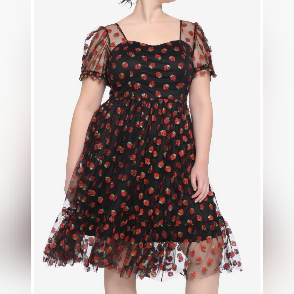 Strawberry Glitter Mesh Dress Plus Size 2X